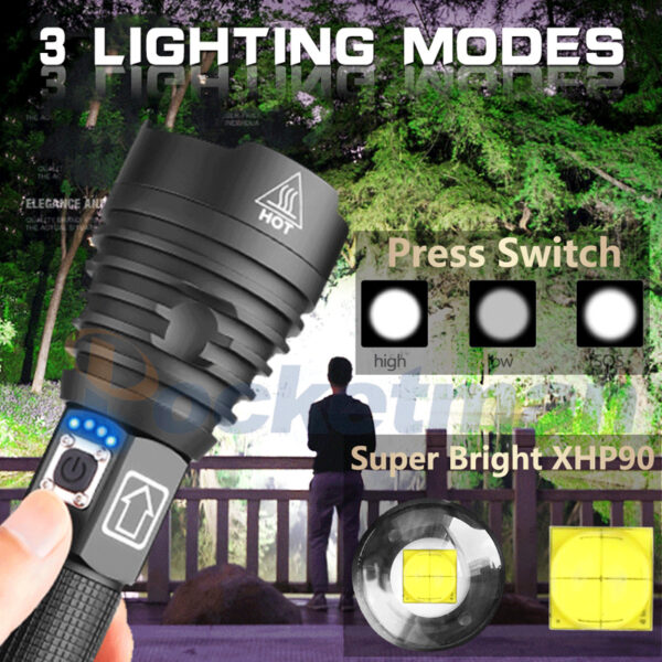Lampe torche LED puissant + Usb - 3 Modes